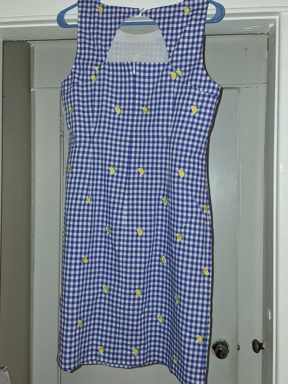 Talbots Blue Gingham Sleeveless Dress with Yellow Lemon Motif - Picture 4 of 5